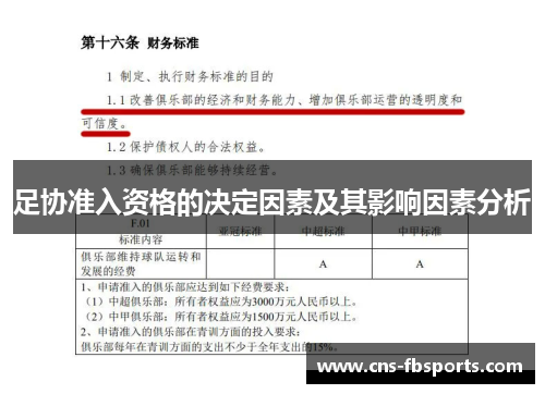 足协准入资格的决定因素及其影响因素分析