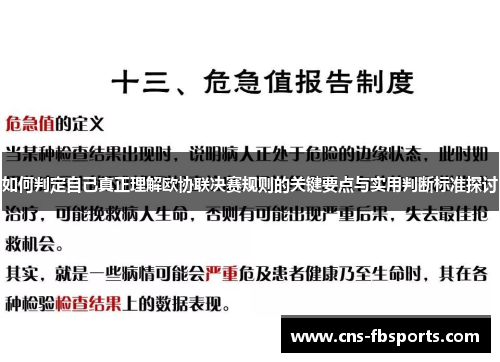 如何判定自己真正理解欧协联决赛规则的关键要点与实用判断标准探讨